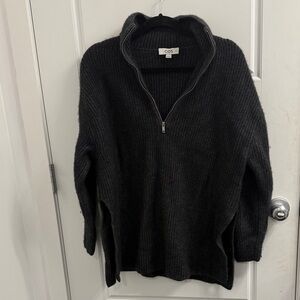 COS Charcoal Ribbed Half-Zip Sweater With Side Slits Cashmere Wool Blend XS